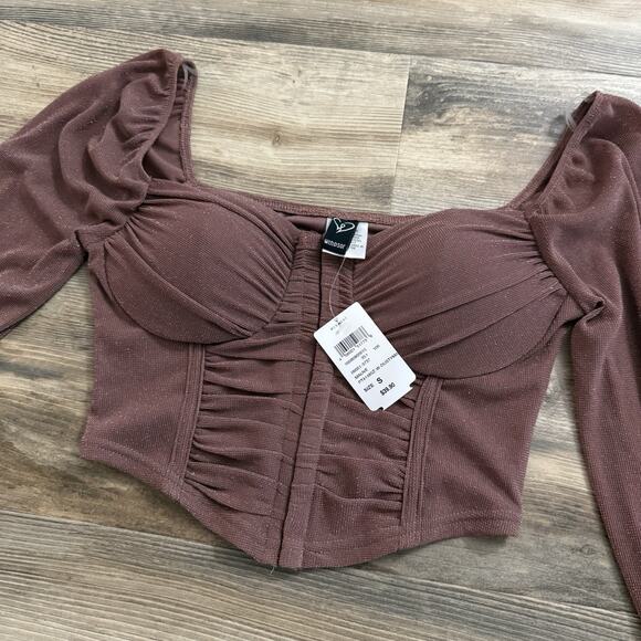Windsor Glitter Corset Top Dusty Mauve – Size Small NWT Long Sleeve Blouse - Picture 2 of 4